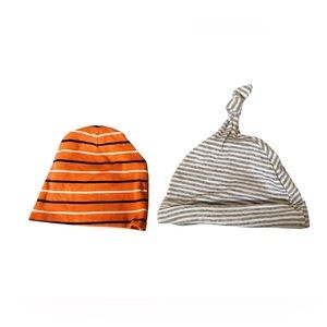 2 hats - Striped Orange and Gray baby Beanie 0-6 months and 6-9 months